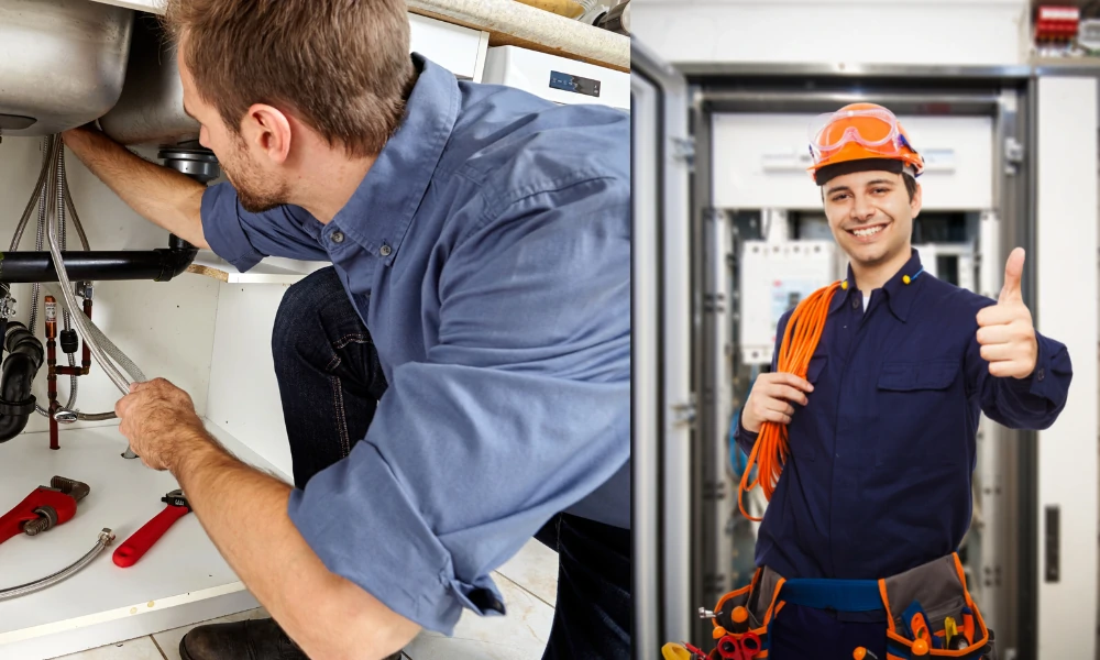 plumber and an electrician going to install a garbage disposal