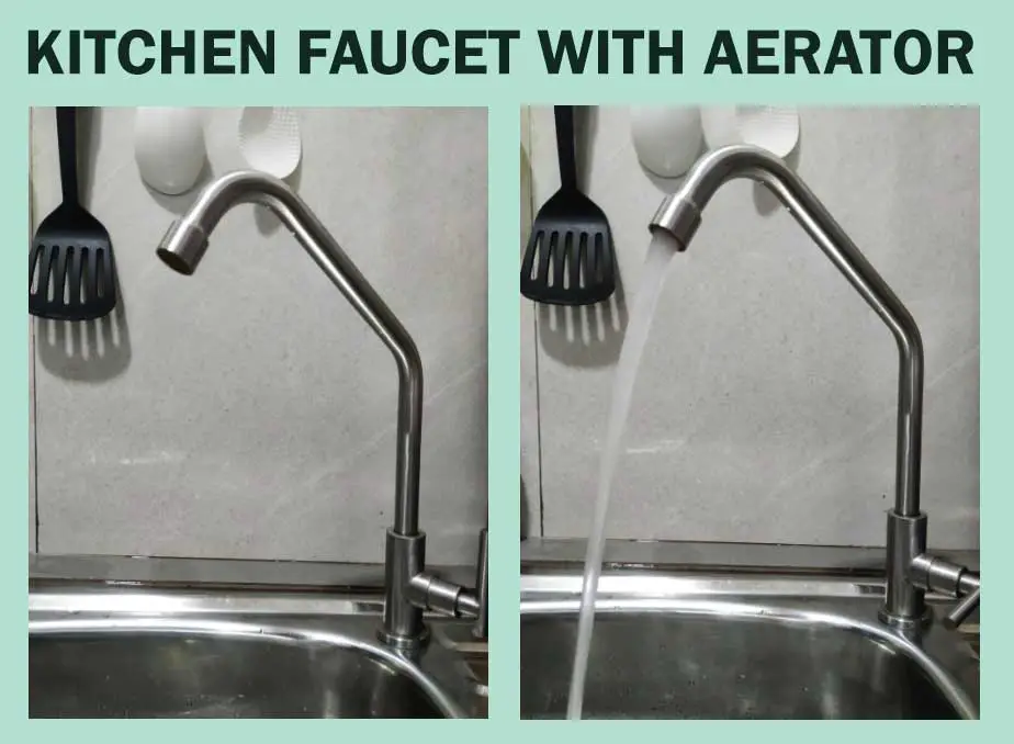 A kitchen faucet with an aerator helps to save water