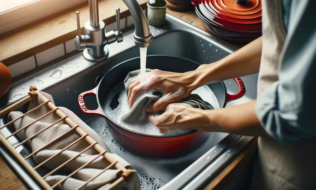 Hand-washing a Le Creuset pan