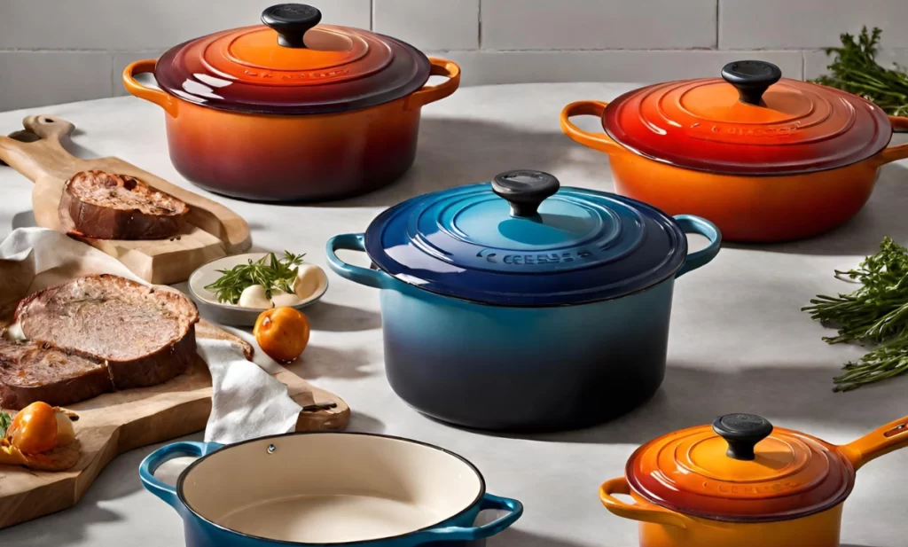 a collection of well-maintained Le Creuset cookware with proper care